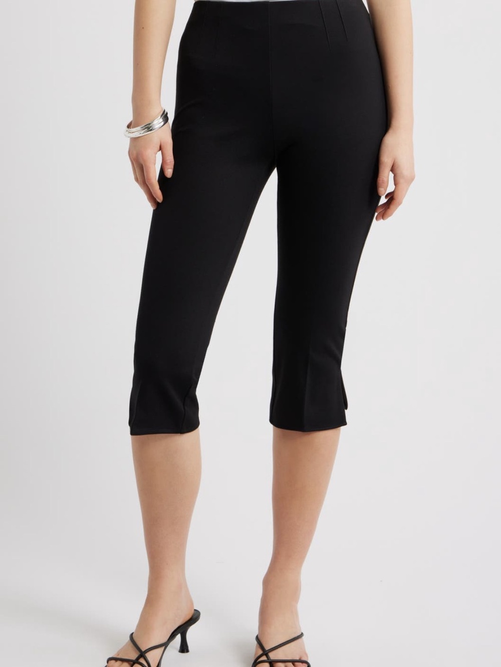 Open Edit Stretch Black Capri Pants for Women - Sleek Pull-On Capris